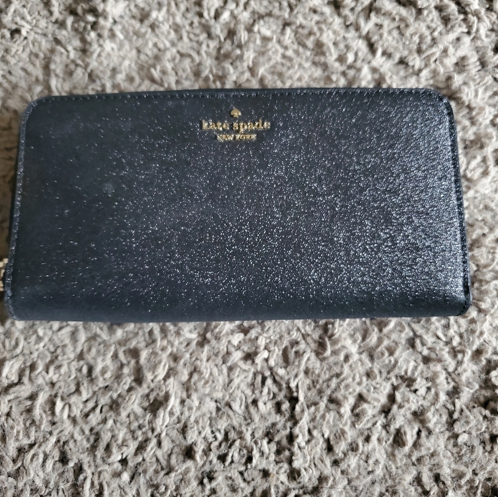Kate Spade Midnight Black Glitter Big Wallet
